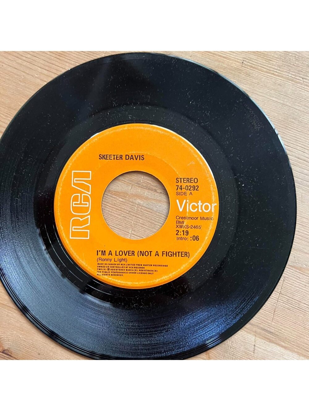 Skeeter Davis - I'm a Lover(Not a Fighter)/I Didn't Cry Today 45rpm VG+ R16